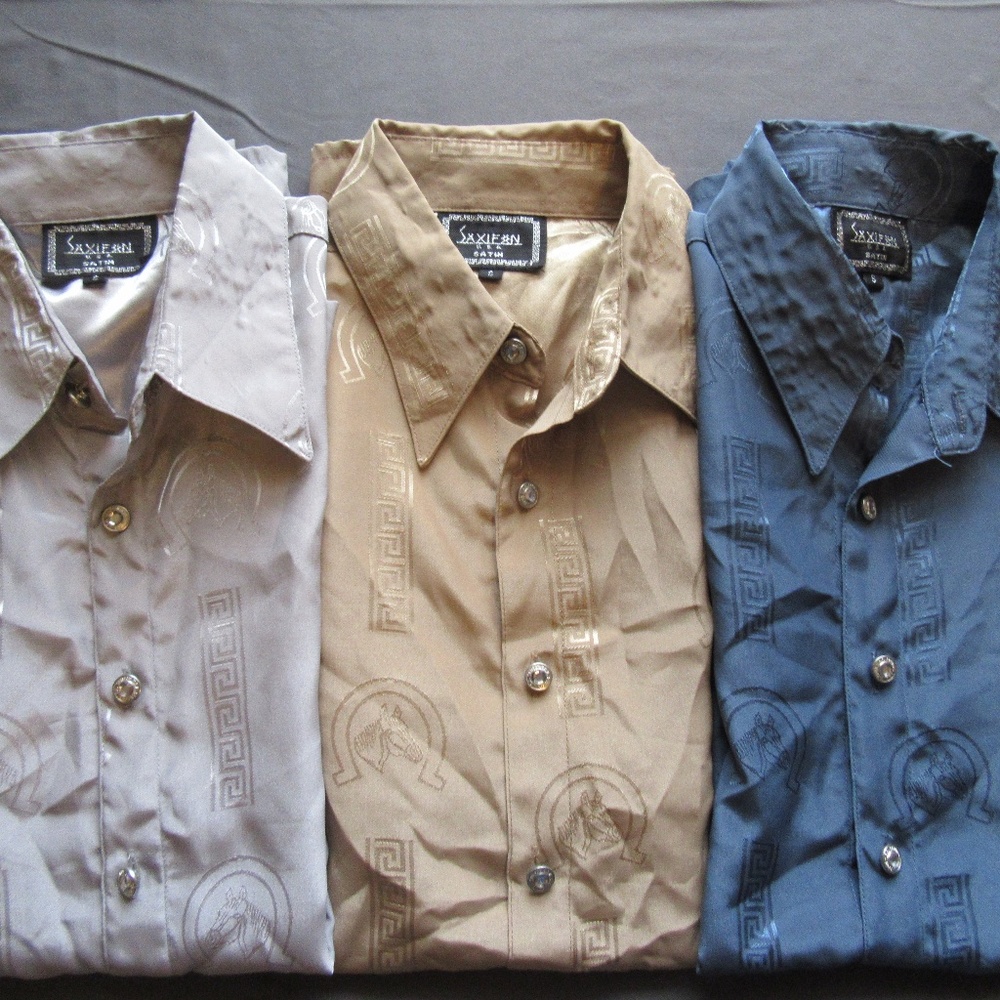 Vtg Saxifon Horse Print Satin Button Down Shirts